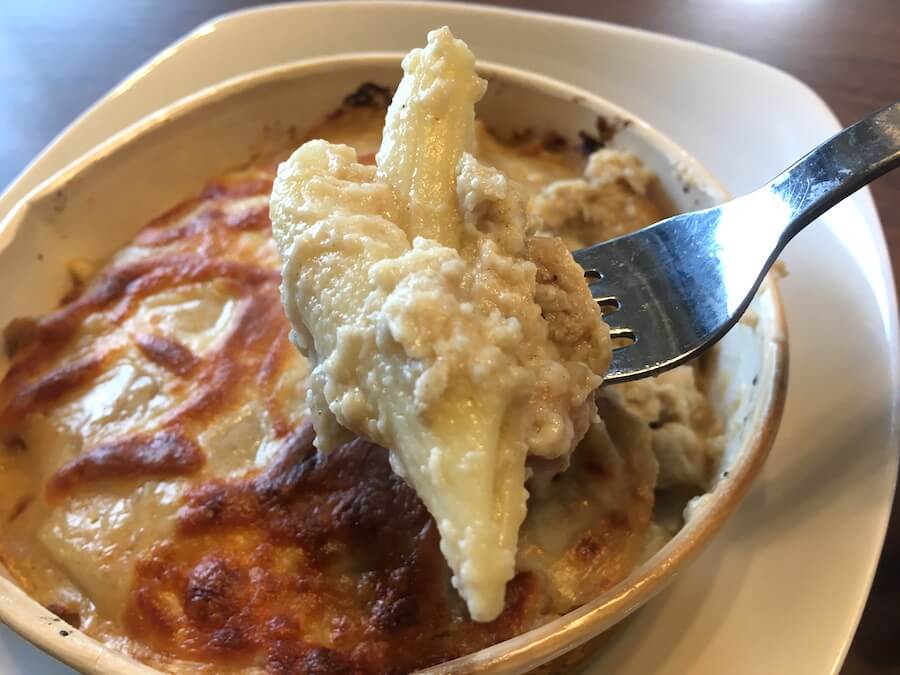 ポルチーニ茸とチキンのペンネグラタンの実食画像