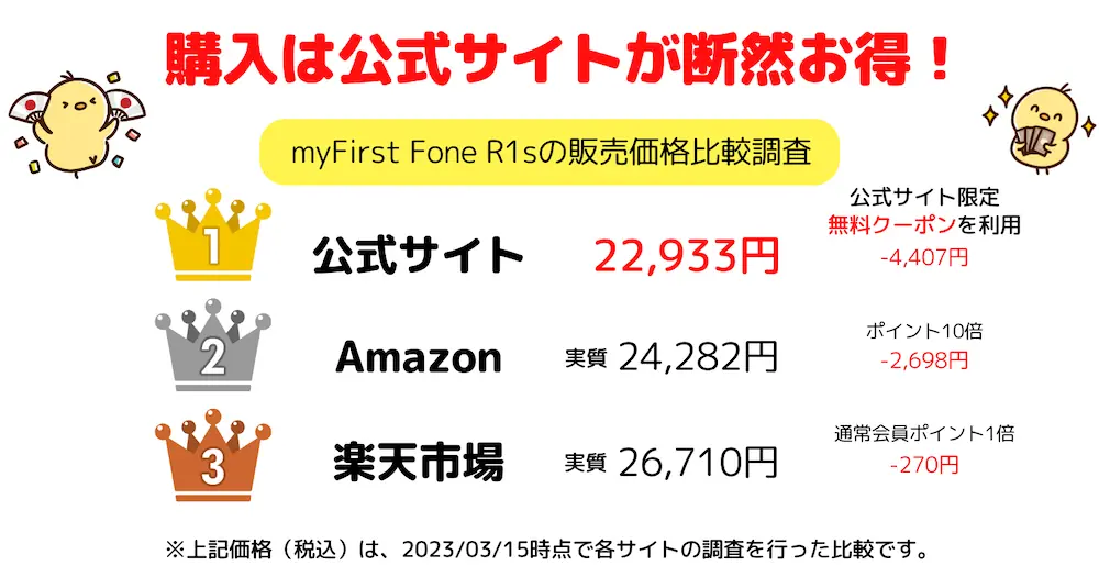 myFirstFoneの購入は公式サイトが断然お得（各ECサイトの価格を調査&比較）